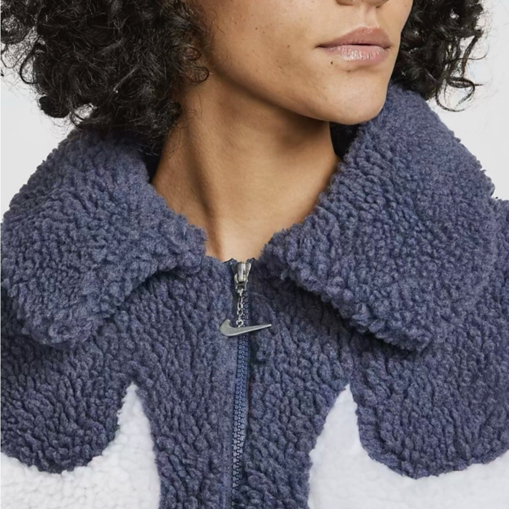 Women's Navy Nike Teddy Fleece Jacket Double Swoosh - Picture 3 of 9